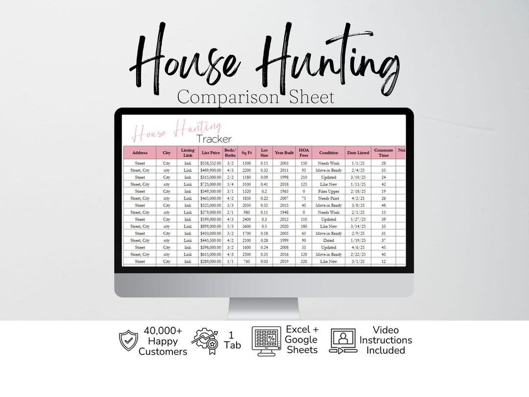 Property Comparison Table House Hunting Property Comparison Chart, Real Estate Template for Home ...