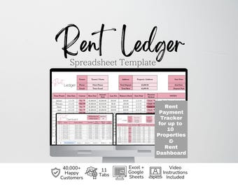 Rent Ledger Template, Landlord Spreadsheet Excel, Monthly Rent Payment Tracker Google Sheets, Rental Payments Tracker for Property Manager