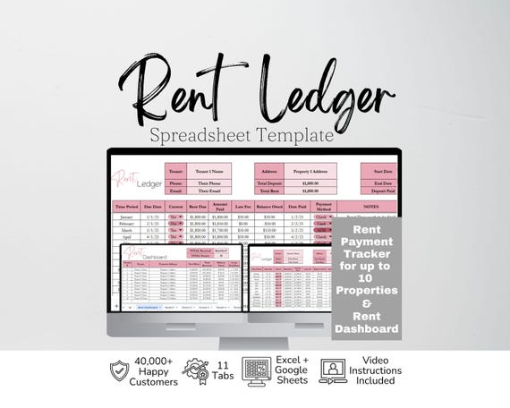 Rent Ledger Template, Landlord Spreadsheet Excel, Monthly Rent Payment Tracker Google Sheets, Rental Payments Tracker for Property Manager