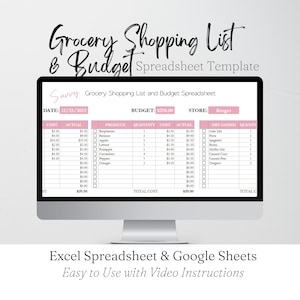 Grocery Budget Spreadsheet, Grocery Shopping List Template Groceries List Excel Grocery List Template, Grocery List Printable Planner Google image 1