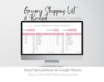 Grocery Budget Spreadsheet, Grocery Shopping List Template Groceries List Excel Grocery List Template, Grocery List Printable Planner Google