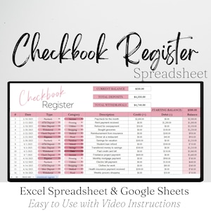 Chequeboek registreren Excel-spreadsheet, chequeboek registreren Google Spreadsheets, digitaal chequeboek, chequeboeksjabloon, uitgaventracker, rekening