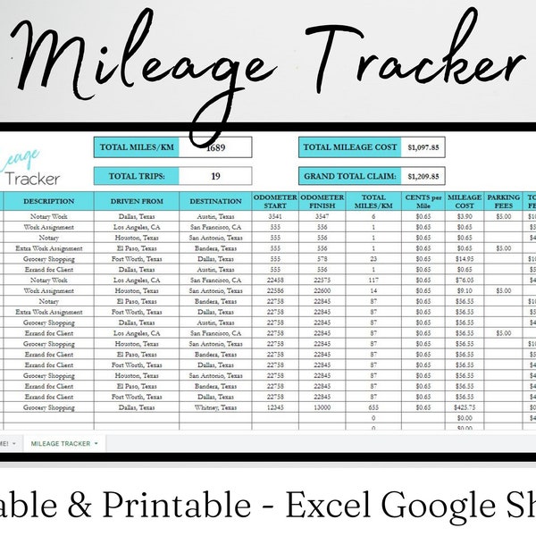 Mileage Log Excel, Mileage Calculator, Mileage Form, Mileage Tracker, Mileage Tracking, Travel Chart, Miles Traveled, Vehicle Mileage Excel