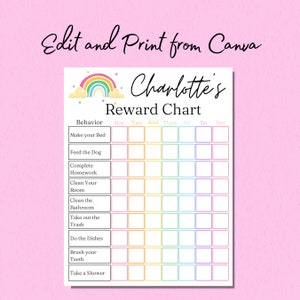Reward Chart for Kids Printable, Editable in Canva, Sticker Chart Chore ...