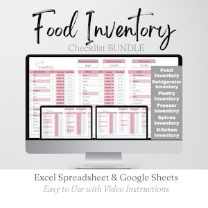 Food Inventory Template Bundle, Ultimate Food Tracker Spreadsheet List Refrigerator Supplies Checklist Kitchen, Spices Excel Google Sheets