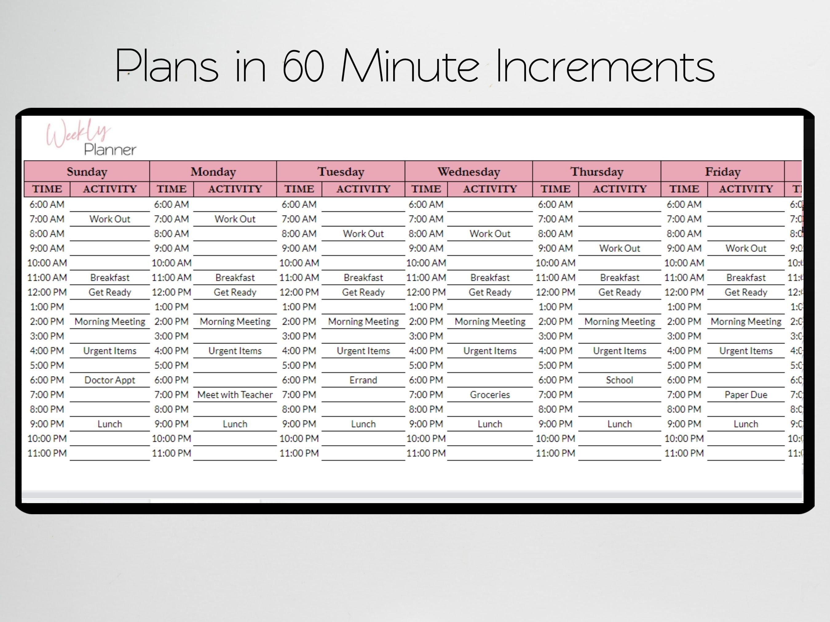 Weekly Hourly Planner Undated 7 Day Weekly Planner by Hour Etsy