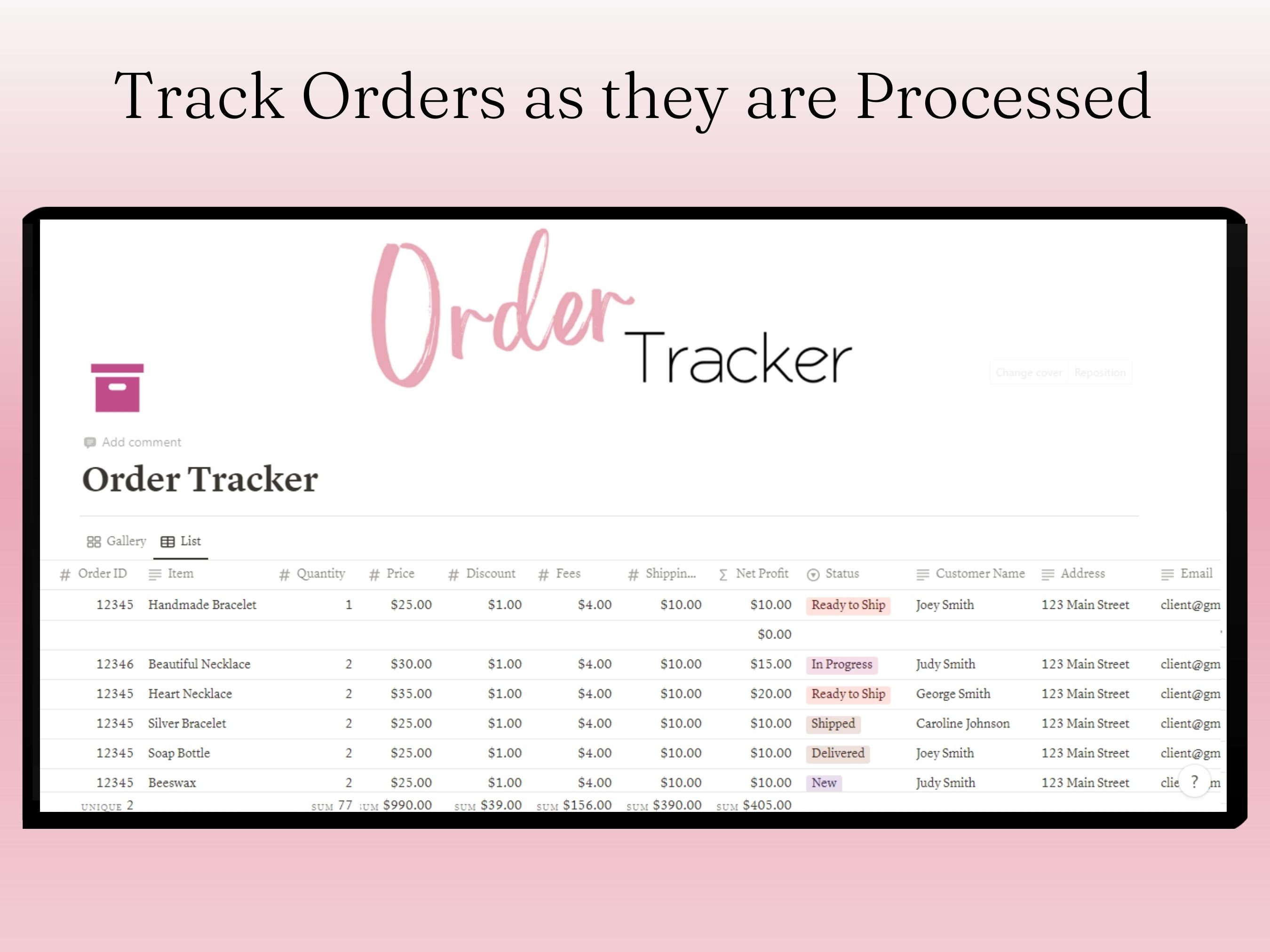 Order Tracker Notion Template Order Tracker Notion Templates Small