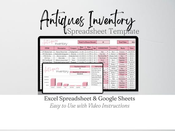 Antiques Inventory Tracker, Vintage Inventory Management, Booth Inventory Log Excel, Products Inventory List Google Sheets