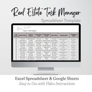 Real Estate Transaction Template, Real Estate Transaction Sheet, Real Estate Excel Spreadsheets, Task Manager Management Excel Google Sheets
