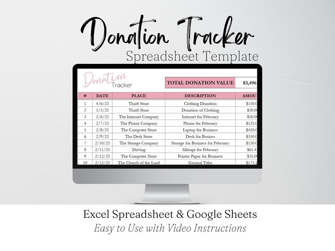 Donation Tracker Excel Spreadsheet, Donation Template Google Sheets ...