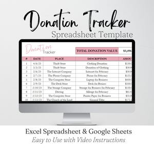 Donation Tracker Excel Spreadsheet, Donation Template Google Sheets, Donation List, Donation Log, Tax Preparation Donations Template Sheet