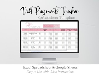 Debt Payments Tracker Excel Spreadsheet, Debt Tracker Google Sheets, Debt Tracker Excel, Debt Free Tracker, Debt Payoff Tracker Credit Card