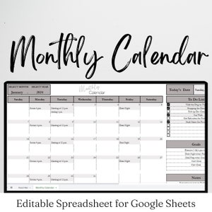 Calendar Google Sheet Template, Yearly Calendar 2023, Monthly Calendar 2023, Monthly Calendar Editable, Calendar Google Sheet Template Excel