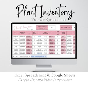 Plant Inventory Tracker Spreadsheet Template, Plant Journal, House Plant Spreadsheet Farm Management, Indoor Plants Garden Log Outdoor Plant