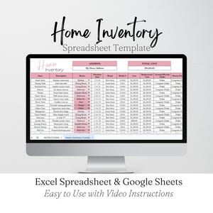 Home Inventory Template, Home Inventory Checklist, Home Inventory Spreadsheet Home Inventory tracker Personal Property Valuables Spreadsheet