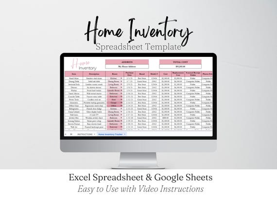 Home Inventory Template, Home Inventory Checklist, Home Inventory Spreadsheet Home Inventory tracker Personal Property Valuables Spreadsheet