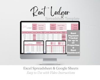 Verhuurgrootboeksjabloon, Excel-spreadsheet verhuurder, Google-spreadsheet voor maandelijkse huurbetalingen, tracker voor huurbetalingen voor vastgoedbeheerder