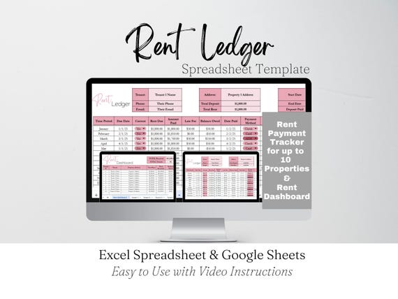 Rent Ledger Template, Landlord Spreadsheet Excel, Monthly Rent Payment Tracker Google Sheets, Rental Payments Tracker for Property Manager