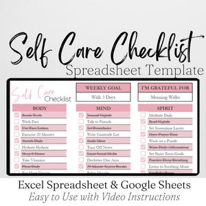 Self Care Checklist Google Sheets, Habit Tracker, Daily Routine, Wellness Tracker, Healthy Habits, Digital To Do List, Printable Checklist