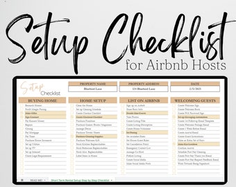 Set up Checklist Template, Setup Guide for Short Term Rentals, Rental Host Template, Rental Checklist, Business Step by Step List