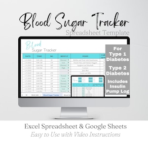 Blood Sugar Log Google Sheets Template, Type 1 Diabetes Log, Excel Type 2 Diabetes Log, T1D Blood Sugar Journal, Diabetic Glucose Log