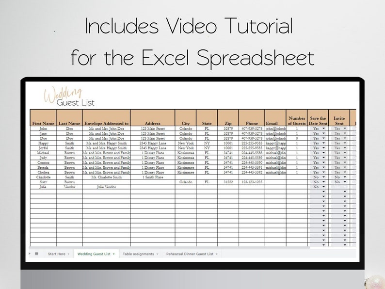Wedding Guest List Google Sheets Wedding Guest List Excel Etsy