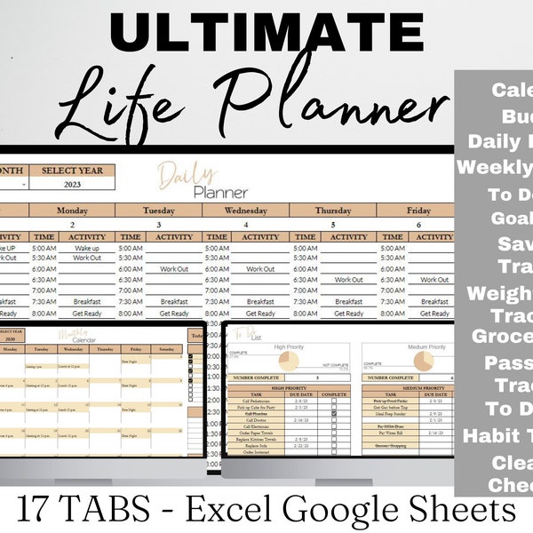 Life Planner Digital Template Google Sheets, Digital Life Planner, Life Balance, Daily Planner Excel Spreadsheet, Editable Planner Template