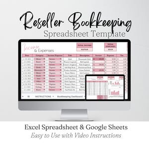Reseller Bookkeeping Template Google Sheets, Accounting Template, Business Spreadsheet Income and Expenses Excel Spreadsheet Profit and Loss