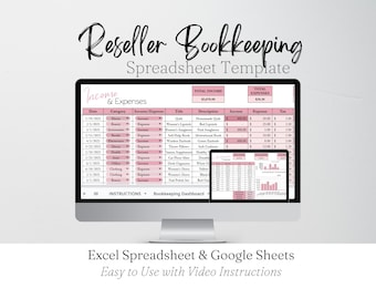 Reseller Bookkeeping Template Google Sheets, Accounting Template, Business Spreadsheet Income and Expenses Excel Spreadsheet Profit and Loss