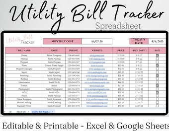 Utility Bill Tracker Excel Spreadsheet, Utilities Tracker Google Sheets, Utilities Provider Template, Utilities Template, Utility Tracker