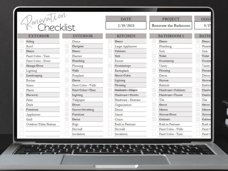 Renovation Checklist Home Renovation Spreadsheet Home - Etsy