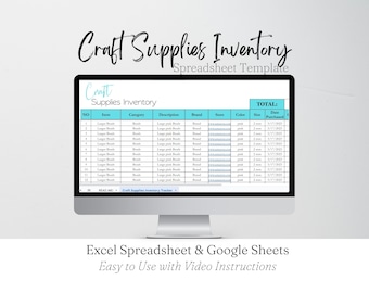 Craft Supplies Inventory List Google Sheet, Crafts Organization, Craft Supplies Tracker, Craft Business Template Editable Excel Spreadsheet