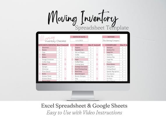 Moving Inventory Template Google Sheets, Moving Planner, Moving List, Moving Supplies, Moving Checklist Spreadsheet, Moving Organizer