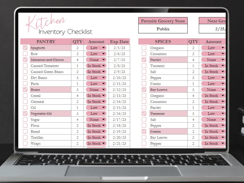 Kitchen Inventory Template Pantry Inventory Spreadsheet List Etsy