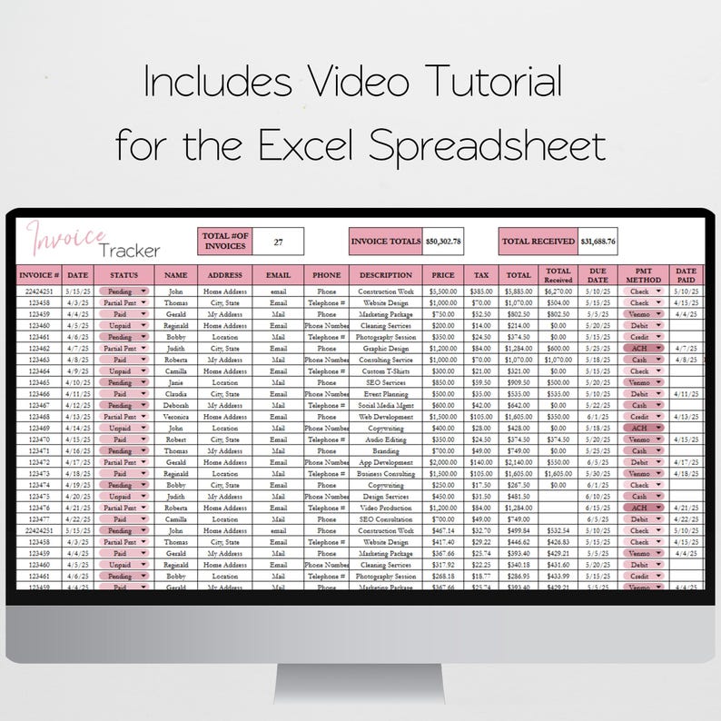 Rechnungsvorlage Google Sheets, Rechnungsformular-Tracker, Benutzerdefinierter Rechnungsgenerator, bearbeitbare Rechnungsvorlage Excel-Arbeitsblatt-Rechnungsverfolgung Bild 2