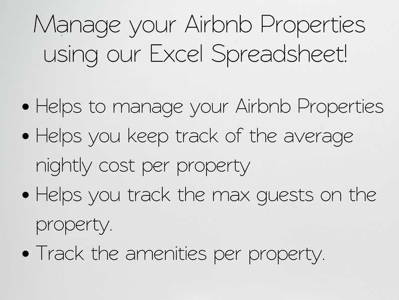 Property List for Short Term Rental Property Management Etsy