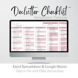 Declutter Checklist Template, Declutter Challenge, Declutter Planner, Minimalist Checklist Template Spreadsheet Cleaning Google Sheets