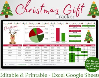 Christmas Gift Tracker, Christmas Planner Christmas Gift List, Christmas Budget Planner, Christmas Card Tracking, Holiday Gift Google Sheets