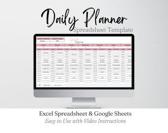 Daily Hourly Planner, Excel Daily Planner, Printable Daily Planner Sheet 30 Minute Daily Planner Half Hour Daily Planner Google Sheets Excel