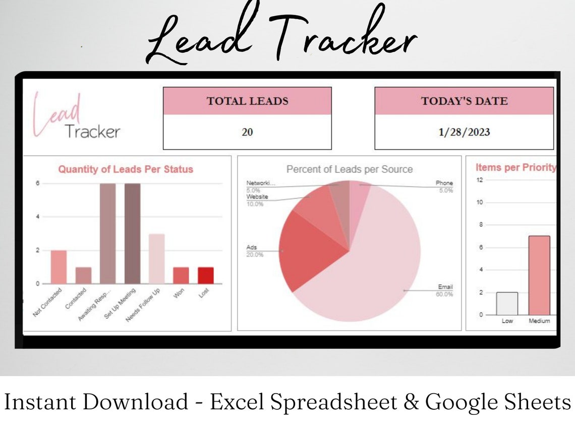 Lead Tracking Spreadsheet Lead Tracker Google Sheet Lead - Etsy