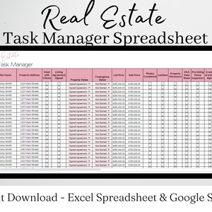 Real Estate Excel, Real Estate Templates, Realtor Template, Task ...