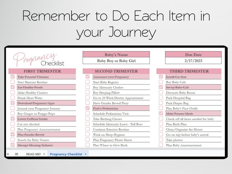 Pregnancy Checklist by Trimester Google Sheets, Pregnancy Planner, First Second Third Trimester Pregnant List, New Mom to Be Tracker Baby image 10