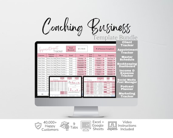Coaching Business Template, Coaching Bundle, Coaching Planner Toolkit, Coaching Google Sheets Spreadsheet Template, Coaching Tools Excel