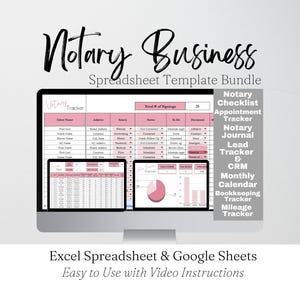 Notary Business Spreadsheet Template, Loan Signing Agent Business Planner Google Sheets, Appointment Tracker, Bookkeeping Template, Journal