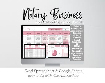 Notary Business Spreadsheet Template, Loan Signing Agent Business Planner Google Sheets, Appointment Tracker, Bookkeeping Template, Journal