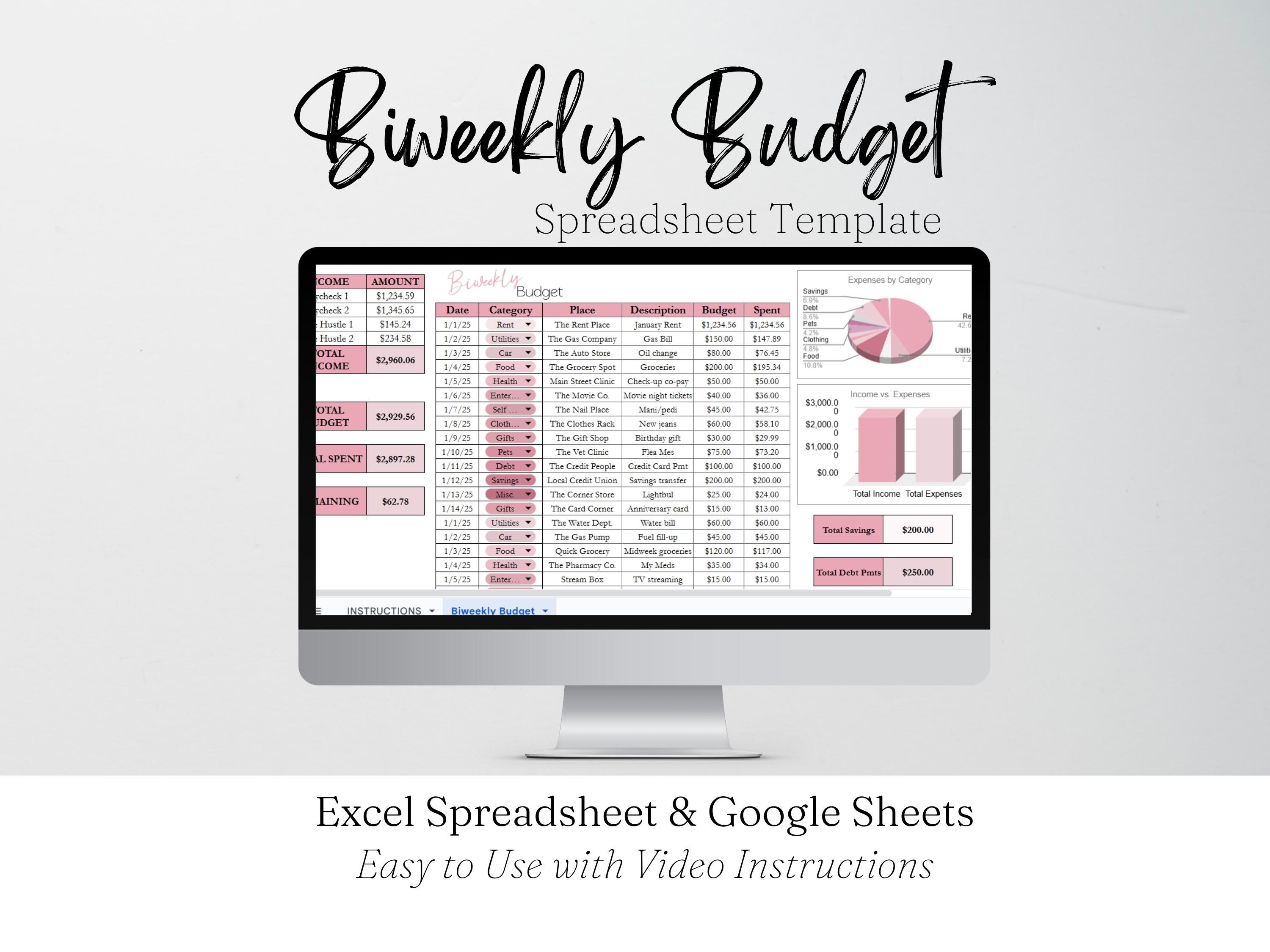 Biweekly Budget Spreadsheet Template, Budget by Paycheck Budget Tracker ...