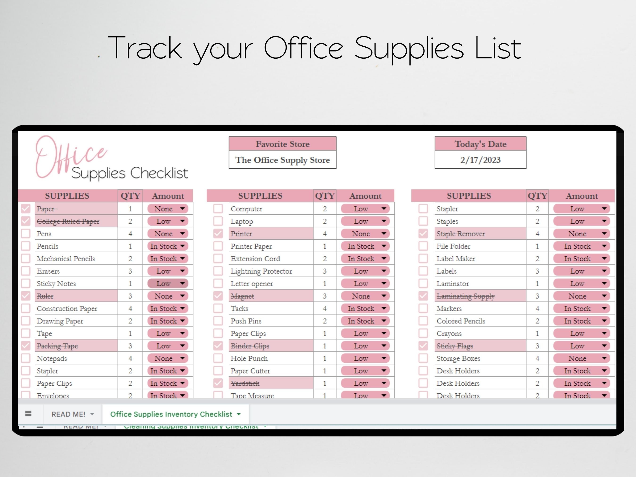 Free Downloadable Office Supply Checklist Form