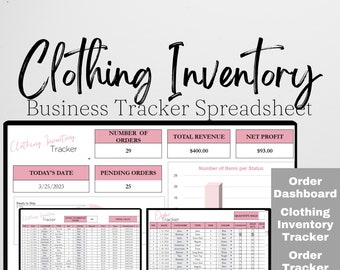 Bekleidungsinventarvorlage, Bekleidungsinventur-Tracker-log, Tshirt-Business, Bekleidungsvorlagen, Excel-Kalkulationstabelle Google Sheet