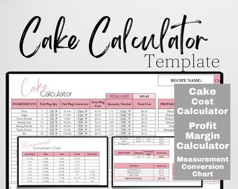 Cake Calculator, Cake Recipe Cost Calculator, Cake Decorating, Recipe Calculator, Cake Business Template, Profit Calculator Google Sheets