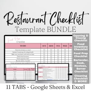Restaurant Checklist Template Bundle, Employee Checklist, Restaurant Templates, Restaurant Prep List Business Bundle, Printable Google Sheet